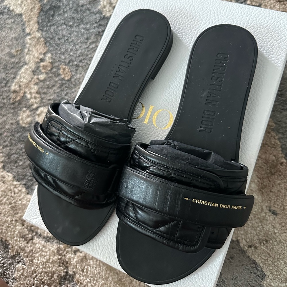Christian Dior DIOREVOLUTION Black Quilted Cannage Calfskin Heel Slide